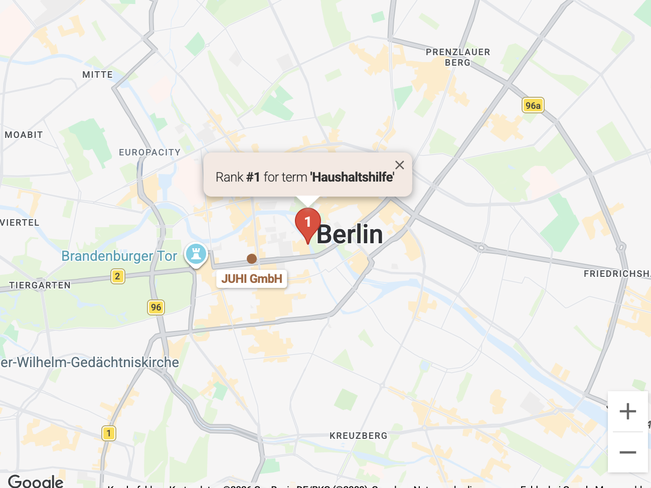 Company Boost Referenz: juhi.de Rank #1 für Haushaltshilfe in Berlin – lokales SEO Heatmap